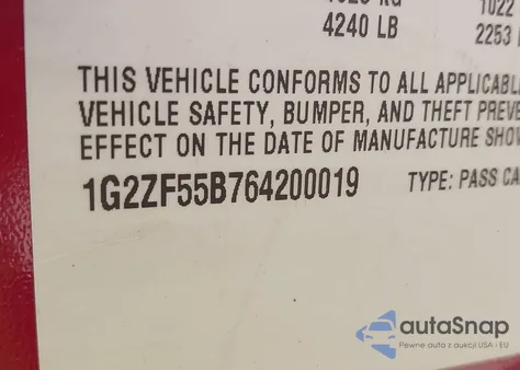2006 Pontiac G6 z USA, uszkodzony, nr VIN 1G2ZF55B764200019